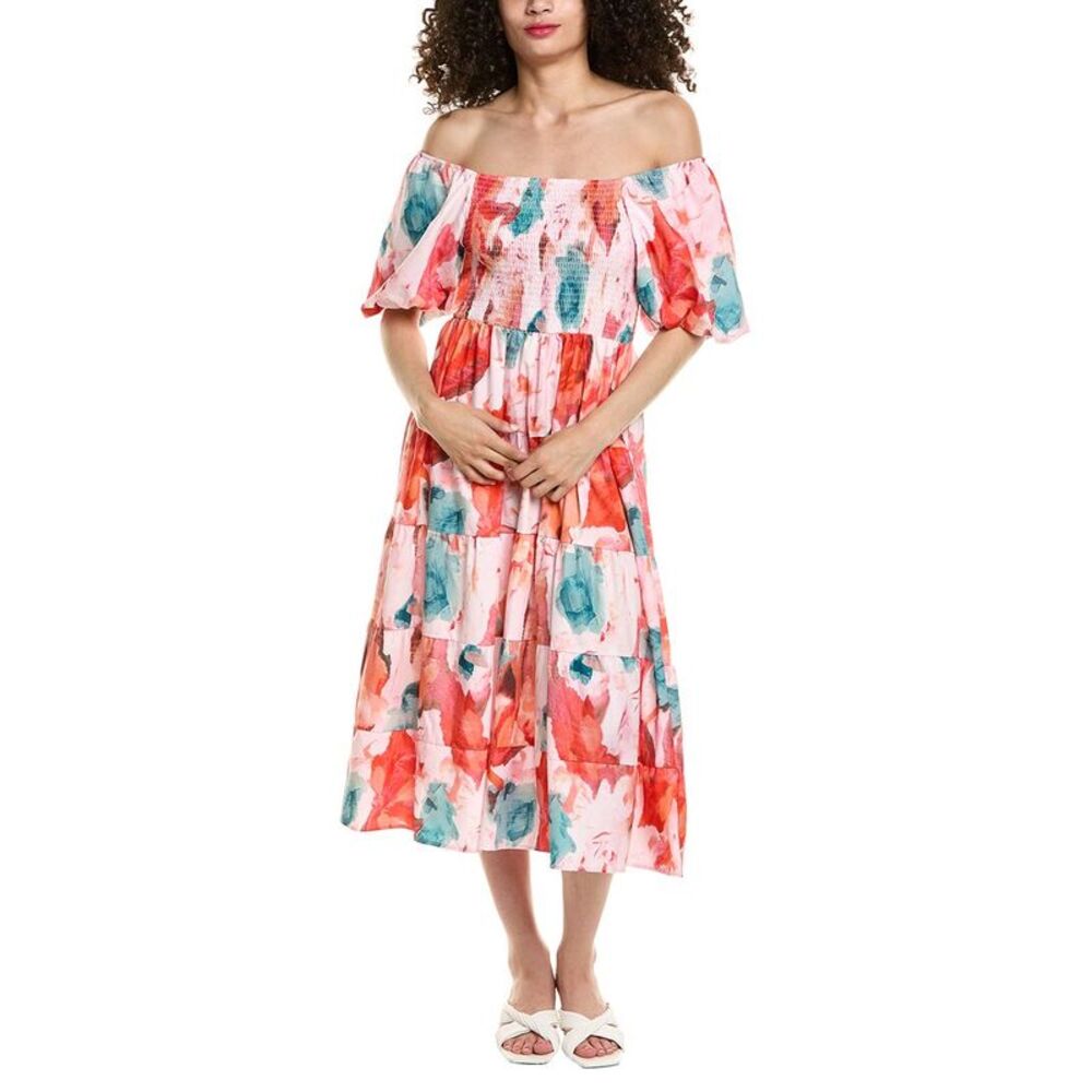Colette Rose Womens  Tiered Midi Dress, Red